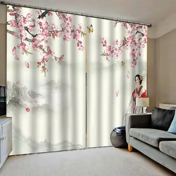 

modern living room curtains Colorful ink landscape painting beautiful flower Digital Print 3D Blackout Curtains For Living room