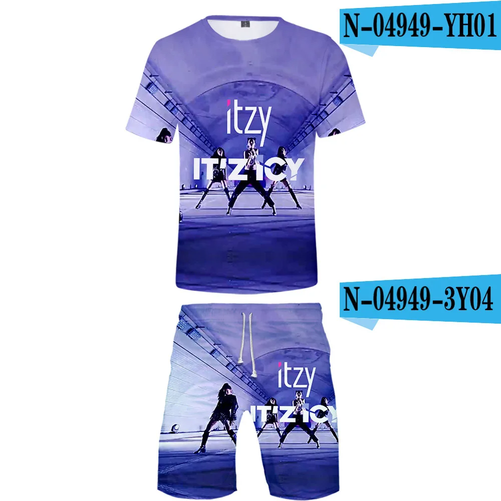 ITZY/комплект из двух предметов с 3D принтом; модные летние футболки с короткими рукавами+ повседневные шорты; Лидер продаж года; уличная одежда - Цвет: Слоновая кость