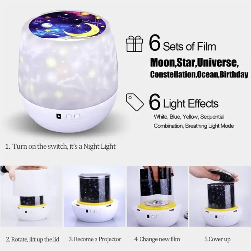 Rotating Projector Starry Sky Night Light Bedside Projector lamp Christmas Decoration home children‘s Night Light kid‘s gift