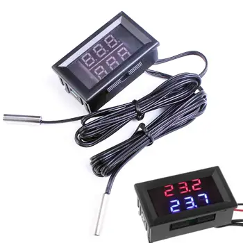 

DC 4V-28V Mini Dual Display Digital Thermometer w/ Dual NTC Waterproof Metal Probe Temperature Sensor Tester for Car Room Indoor