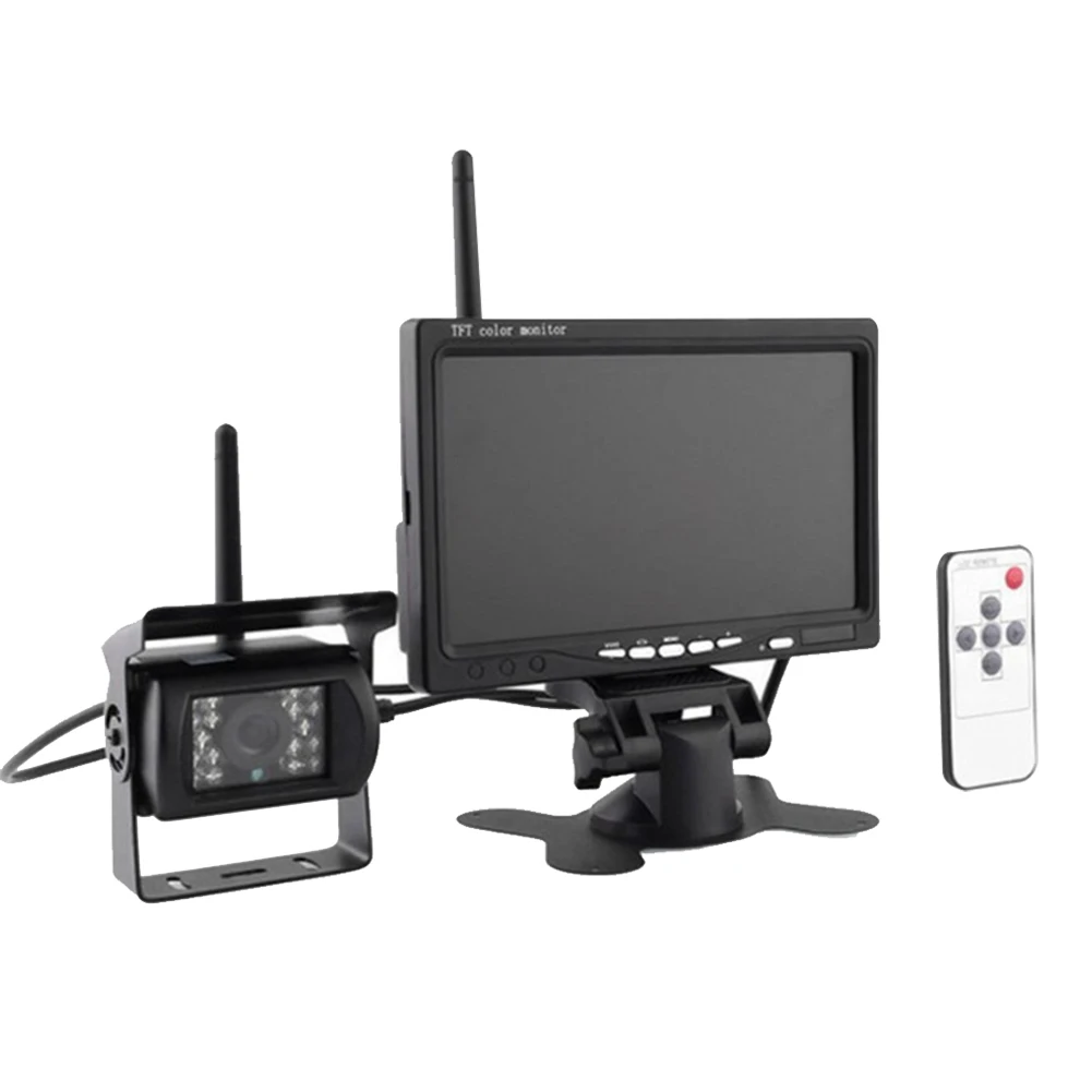 

Easy Install Reversing Metal 7 Inch Monitor Bus Universal Backup Wide Angle Rear View Camera Kit Waterproof Truck Night Vision