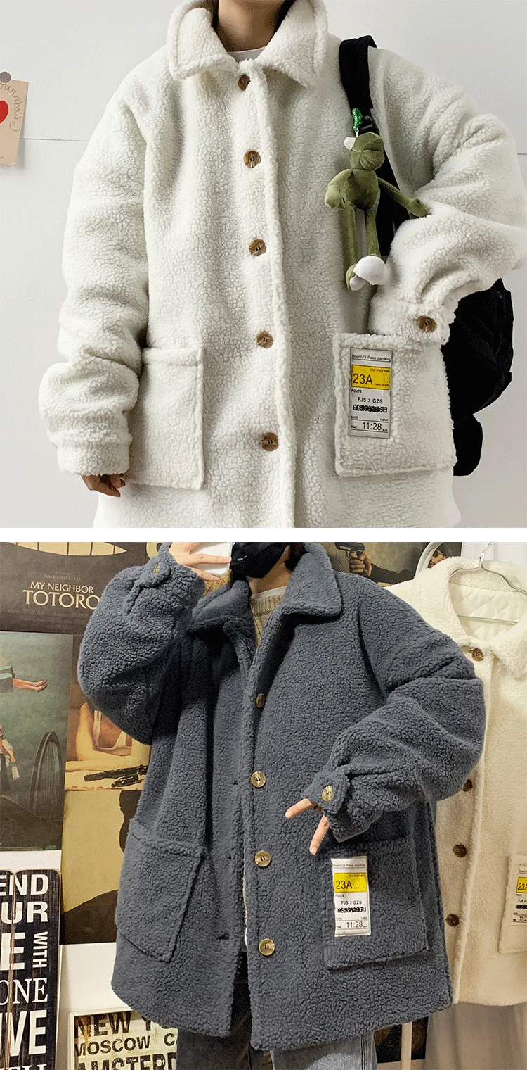 Зимнее мужское утепленное Свободное пальто из овечьей шерсти, верхняя одежда, водонепроницаемые парки, теплая белая/серая хлопковая стеганая одежда, зимняя куртка M-2XL