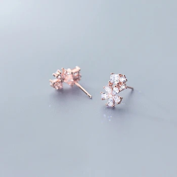 

MloveAcc 925 Sterling Silver Clear CZ Flower Plant Small Stud Earrings for Women Wedding Gifts Statement Jewelry