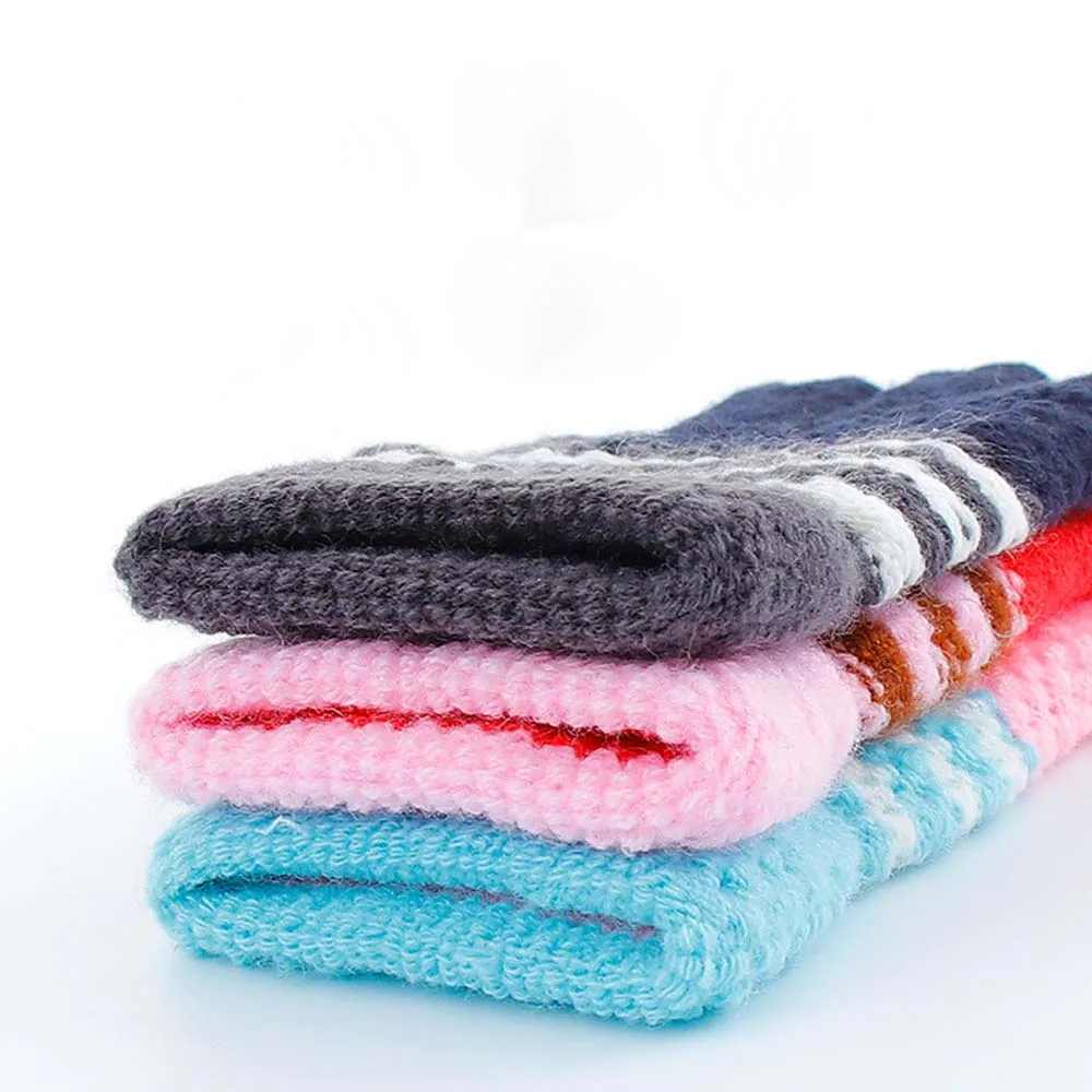 Winter Warm Gloves Children Knitted Stretch Mittens Kids Girls Boys Gloves Full Finger Gloves Multicolor Thick Gloves