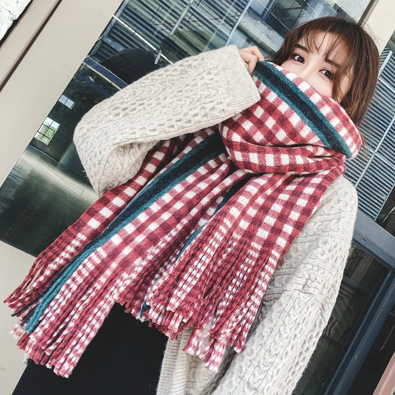 

cashmere small plaid striped color scarf Japanese version of the Korean version of the Big Stream Su plus thick warm neck woman