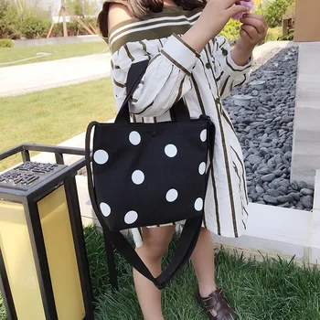 

2019 new polka dot canvas bag for girls and children simple and versatile small fresh one-shoulder portable accessory bag