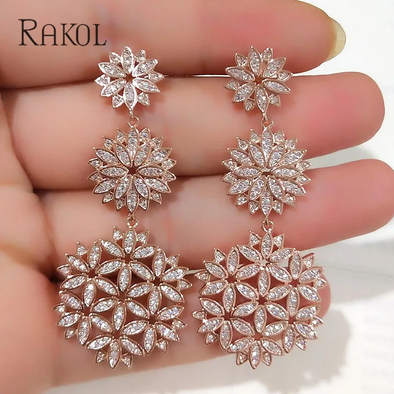 RAKOL элегантные модные серьги с фианитами и цветами для женщин цвета розового