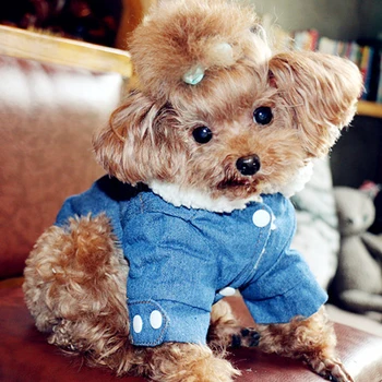

Winter Pet Dog Clothes Puppy Denim Jeans Coat Warm Fleece Jacket Costume Clothing for Chihuahua Poodle Bichon