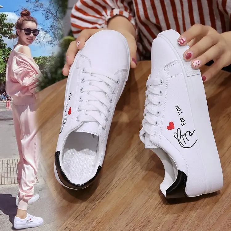 

Small White Shoes Women's Korean-style Casual New Style Shoe Students Versatile Finger Heart White Shoes Flat Trendy Shoes Sport