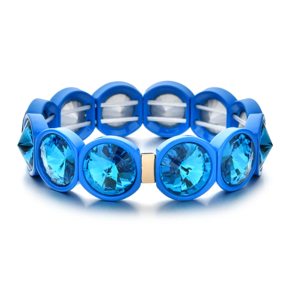 Многоцветный большой круглый эластичный браслет с кристаллами, цветной эмалированный растягивающийся стеклянный браслет, браслет с бусинами для женщин, подарки - Окраска металла: A1