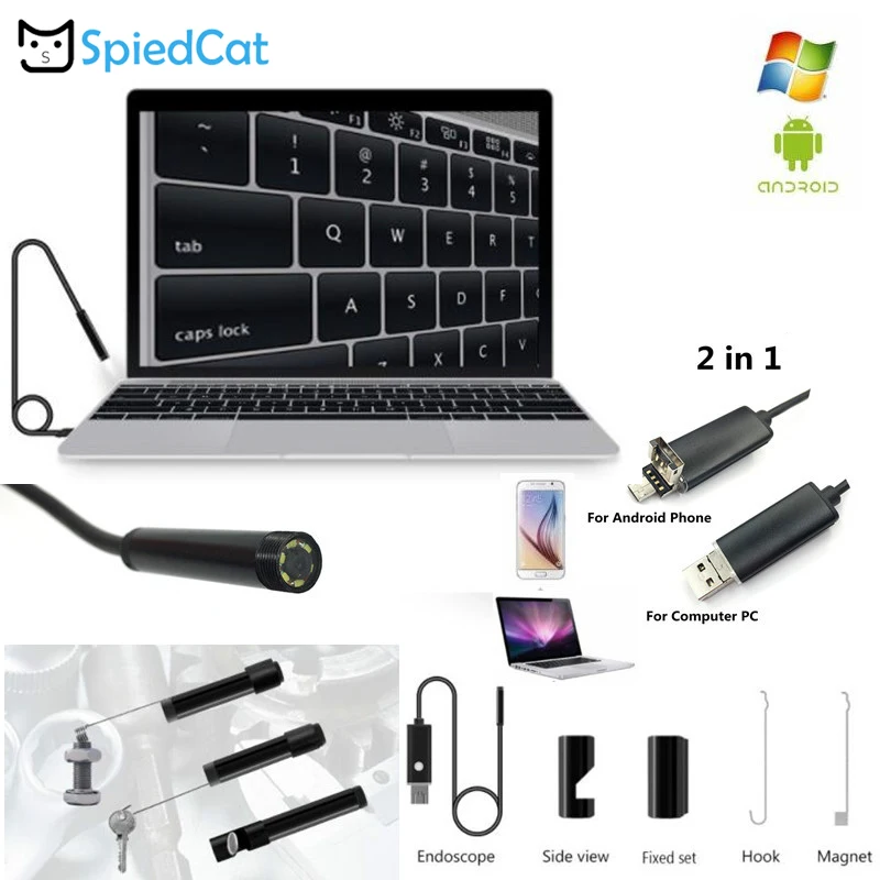 Mini 5.5mm lens 6LED 2in1 Endoscope 1M Soft Cable Camera Snake inspection Pipe micro USB For Android Phone Inspectio |