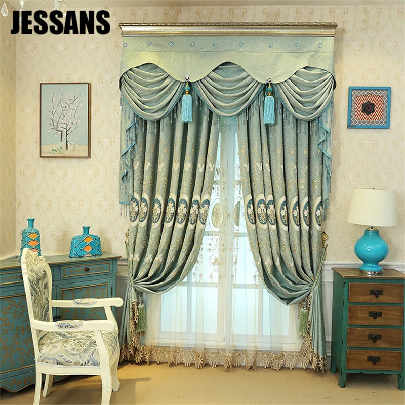 

Thickened Chenille Embroidered Curtain for Living Room Bedroom Floating Blackout Curtain Cloth Finished Product Curtain