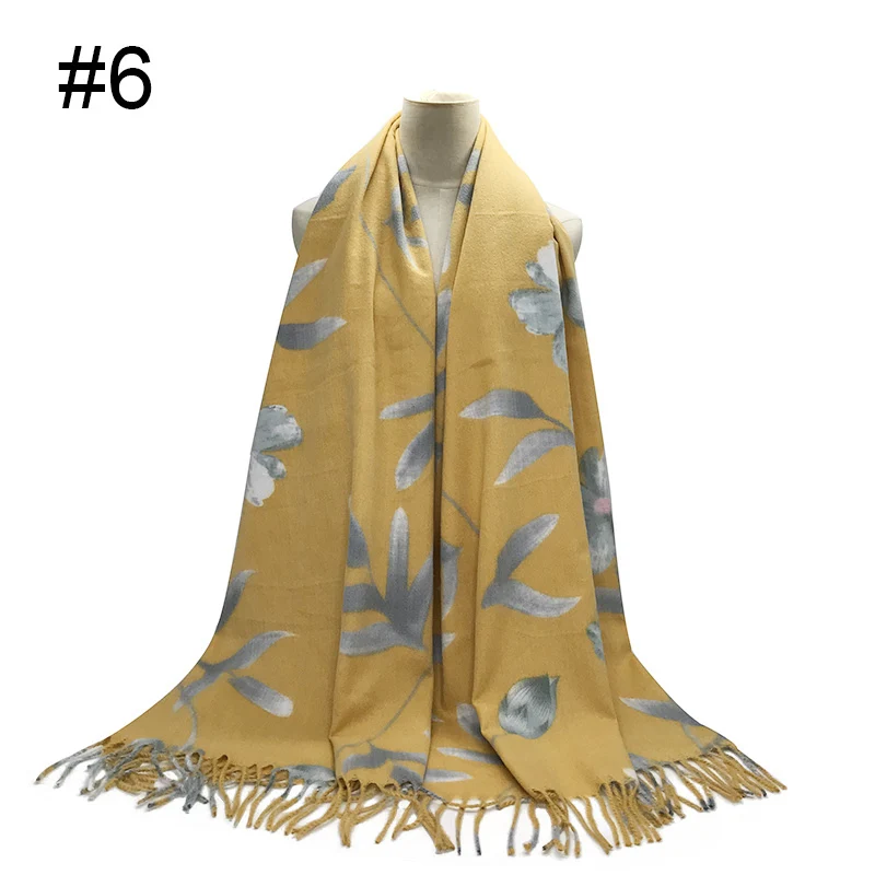 Fashion cashmere print flower tassels women pashmina warm scarves Muslim hijabs shawls bandana winter scarf hot sale 8PCS/LOT - Цвет: 6