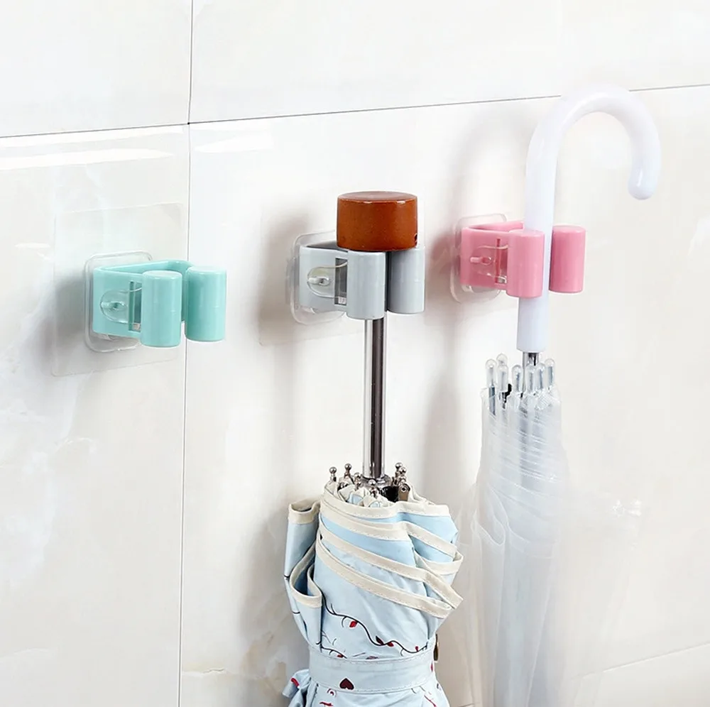 Настенный держатель для швабры полка-органайзер для хранения мелочей щетка метла вешалка для зонта крюк стойки ванной комнаты - Цвет: Многоцветный