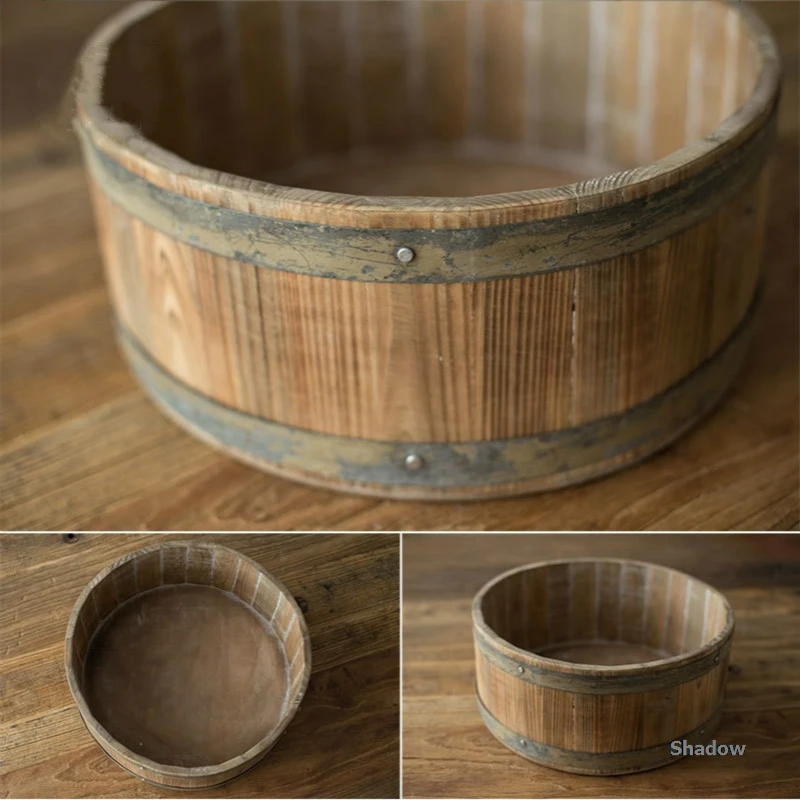 Newborn Photography Props Retro Wooden Basin Infantil Photo Shoot Accessories Baby Posing Props Natural Color Nice Photo Props