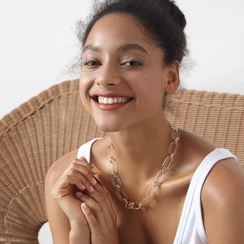 

ENFASHION Oval Resin Chunky Necklace Women Gold Color Stainless Steel Big Chain Choker 2020 Party Fashion Jewelry Collar P203121