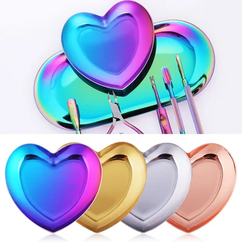 

1 Pc Metal Heart Triangular Nail Rhinestone Tray Decorations Tips Container Palette Gold Silver Purple Mixed Color DIY Nail Tool