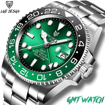 LIGE Top Brand 2020 New Men Automatic Watch Waterproof Sport Mechanical Wristwatch reloj hombre Luxury Stainless Steel GMT Watch