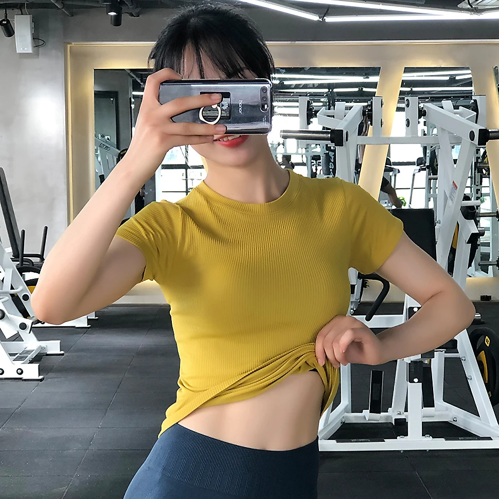 New T-shirt Fitness Solid Color Round Neck Slim Breathable Yoga Running Short Sleeve Ladies T-Shirt Quick Dry Sport Top