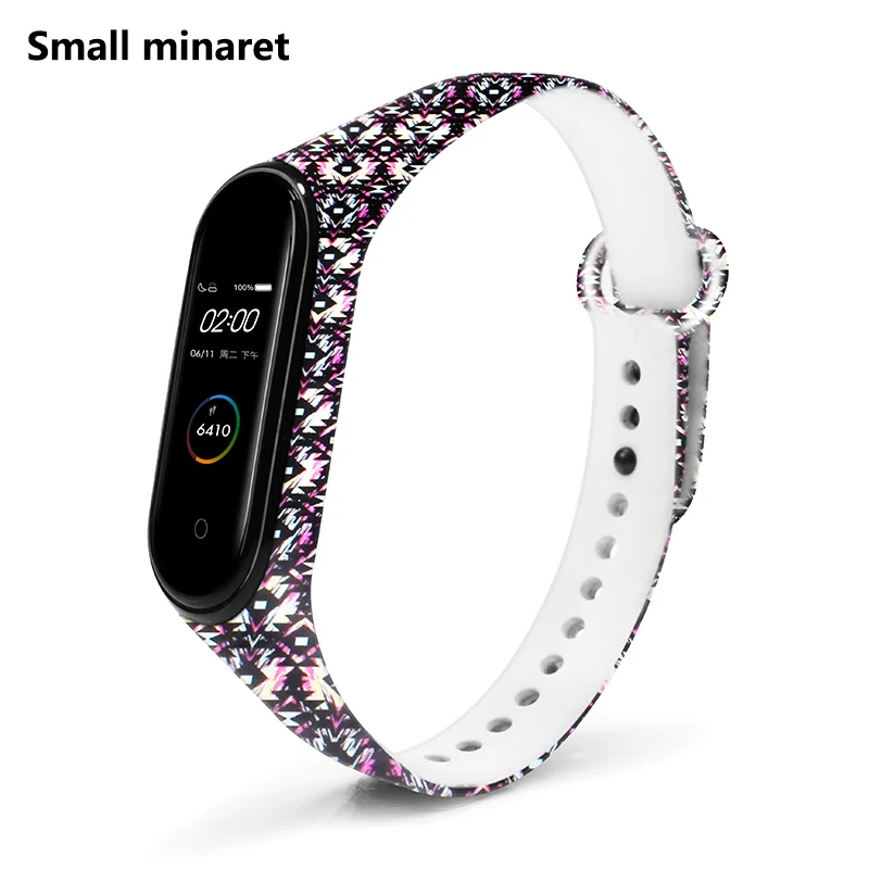 BOORUI mi band 4 ремешок умные аксессуары персонализированный принт различные цветы силиконовый сменный ремешок для xiaomi mi band 3/4 - Цвет: Small minaret