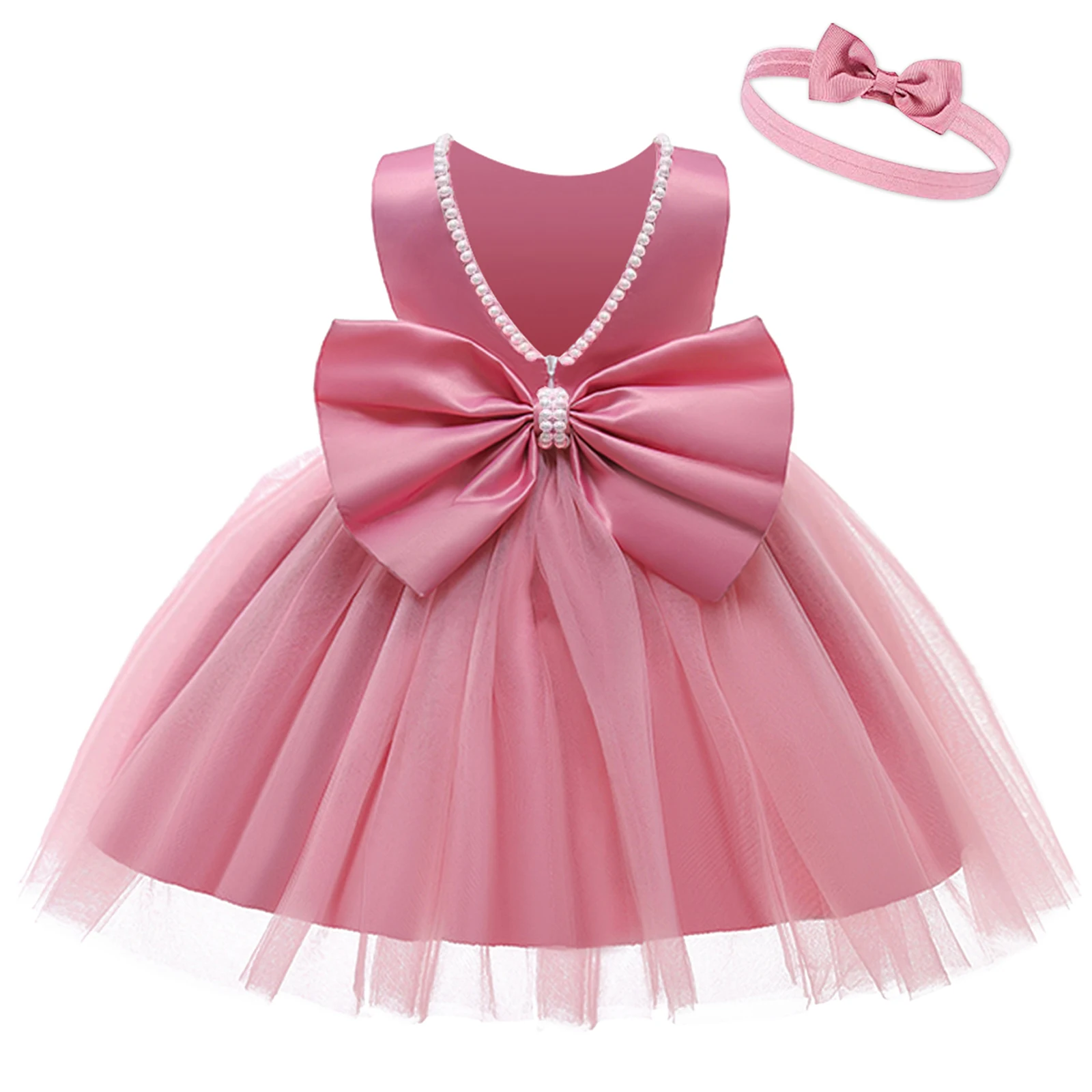 LZH 2024 Baby Dress For Girls Sleeveless Bowknot Princess Dress Infant Girl 1st Birthday Party Dress Newborn Clothes 0-1-2 Years