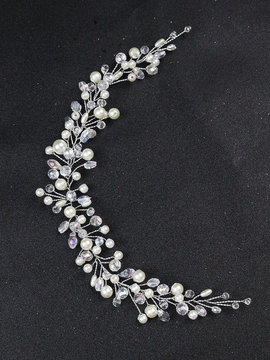 Fashion Wedding Crystal Headbands Pearls Bride Hair Jewelry Silver Handmade Hair Vine Classic Women Hairbands Accessories