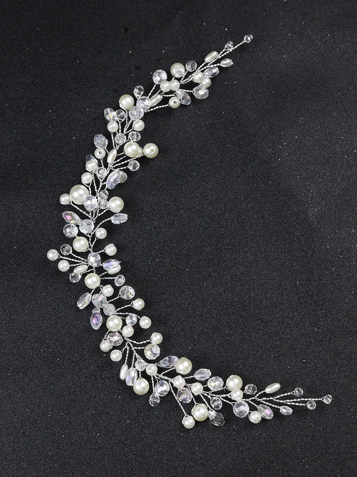 Fascia Per Capelli Con Perline Kercisbeauty, Accessorio Da Sposa In Argento, Fatto A Mano, Per Matrimoni E Feste