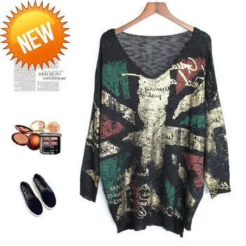 

rock Punk Autumn new fashion V neck hole hollow out full sleeve Puls size sweater womens tops Streetwear outwear tops
