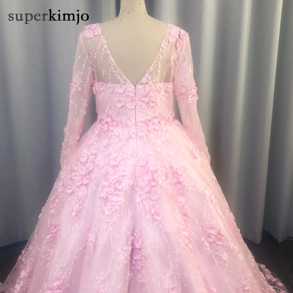 SuperKimJo Robe De Mariee 3D цветы розовые свадебные платья размера плюс Кружевная аппликация бальное платье изящные свадебные платья Boda