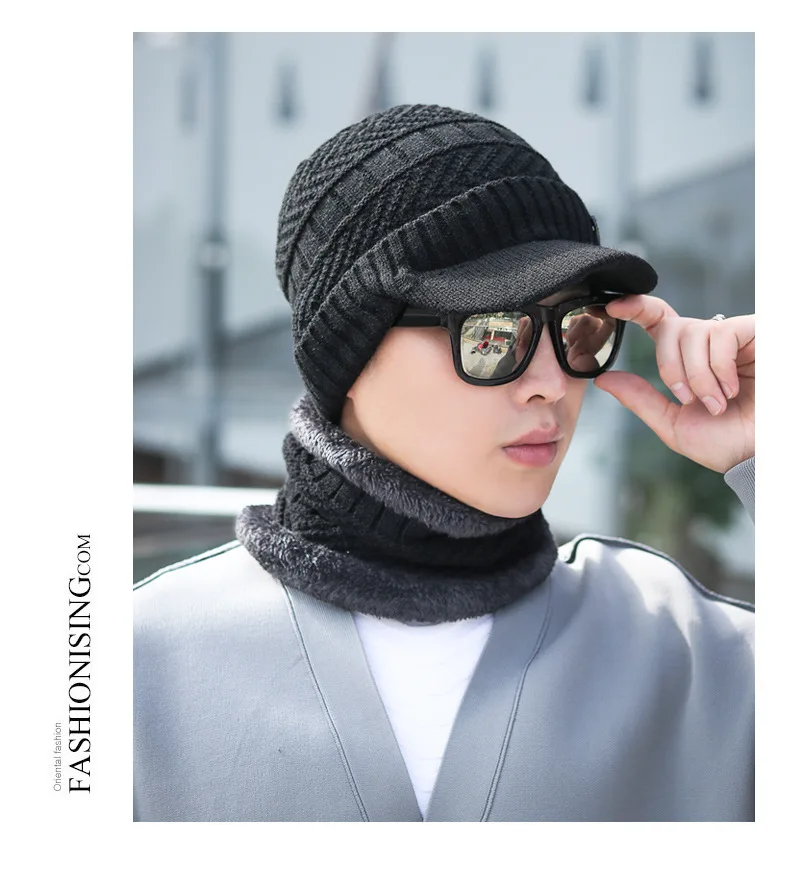 2 шт. теплая зимняя шапка шарф мужская вязаная шапка шарф Набор Skullies Beanies зимняя женская шапка вязаные шапки