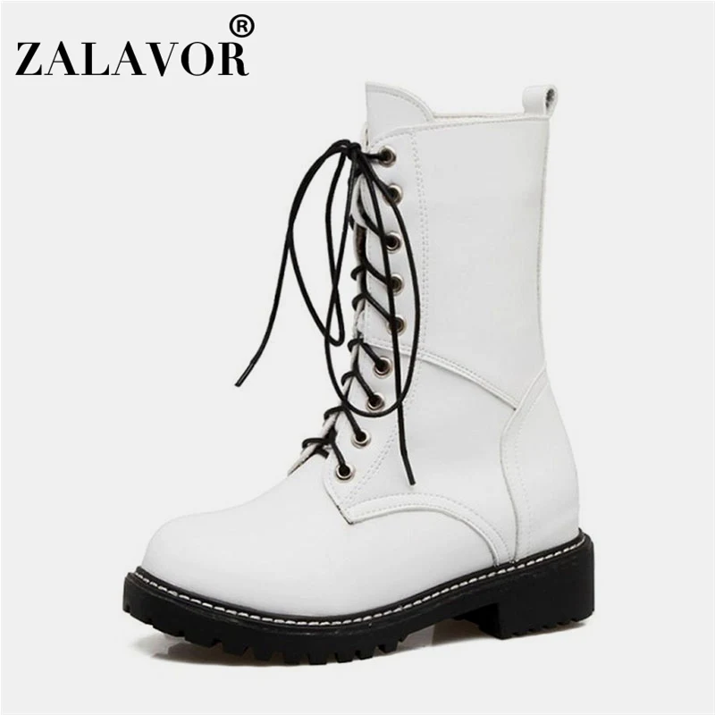 ZALAVOR/женские ботинки на плоской подошве; женские ботинки до середины икры на шнуровке с круглым носком; Классическая винтажная обувь; женская обувь; размеры 34-43