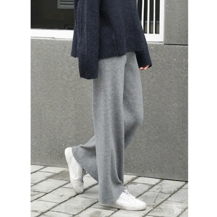 pure goat cashmere knit women fashion wide leg pants full length trousers S-XL retail wholesale customize