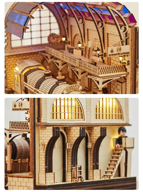 DIY Magic Movie Platform Nine and Three-Quarters Diagon Alley Book Nook Shelf Kit Miniature Train Station with Light Toys Gifts 5