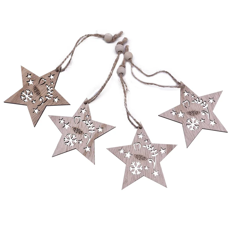 4Pcs-318-S03 3/4/6 шт. Рождество деревянные подвески, украшения DIY Изделия из дерева для Xmas Tree Висячие для рождественской вечеринки украшения фестиваль подарки - Цвет: 4Pcs-318-S03