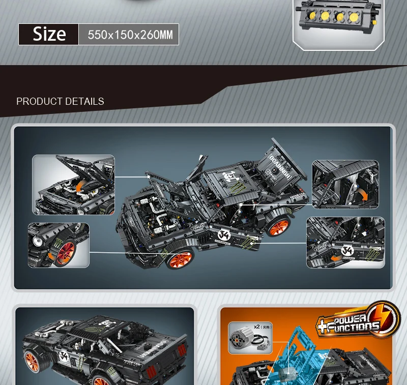 Ford Mustang Hoonicorn RTR V2 гоночный автомобиль с функцией питания светодиодный светильник Technic 20102 MOC-22970 строительный блок кирпичи Детские 23009