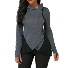 Wipalo Женская асимметричная толстовка, худи с капюшоном, длинный рукав с прорезью для большого пальца, кофта на молнии, пуловер, плюс сайз, большой размер, пэчворк