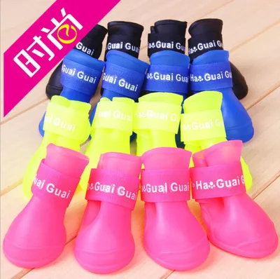 4Pcs/set Creative Design Pet Dogs Waterproof Non-slip Rain Snow PVC Boots Fashionable Soft Rain Shoes For Dog and Cat