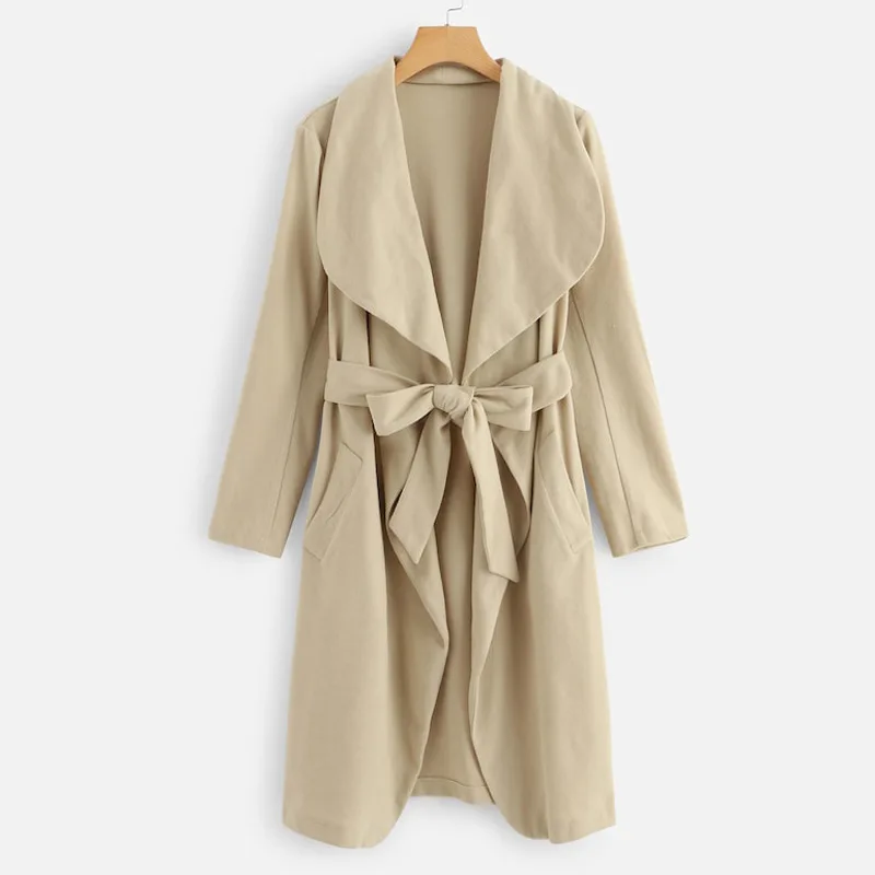 Winter Style New Style Fashion Western Style Large Lapel Raglan Sleeve Belt Solid Color Trench Coat WOMEN'S Top