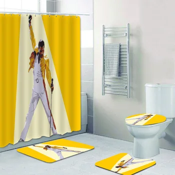 

Novelty Freddie Mercury Art Home Decor Shower Curtains Bathroom Curtain for Bathtub Toilet Bath Mats Rugs Set for Bathroom Gift