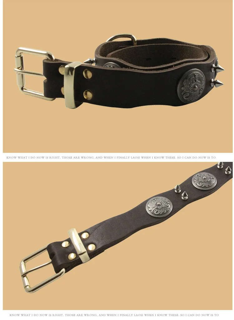 Pet Dog Rivet Collars High Quality Cow Leather Round Bullet Nail Studded Necklace Spiked Strap Punk Style Small Dogs Cat Collar (6)