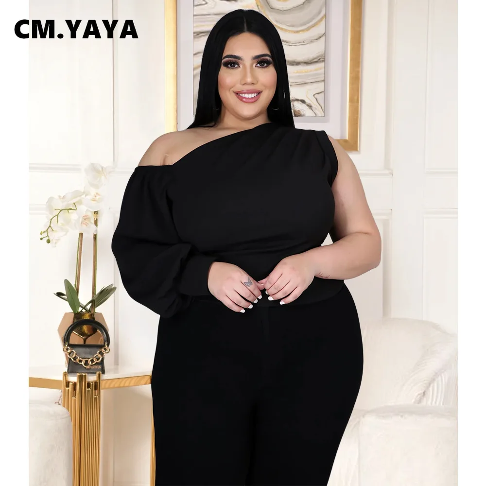 Tanie CM.YAYA Plus rozmiar XL-5XL jedno ramię rękaw skośny dekolt bluzki i bluzki