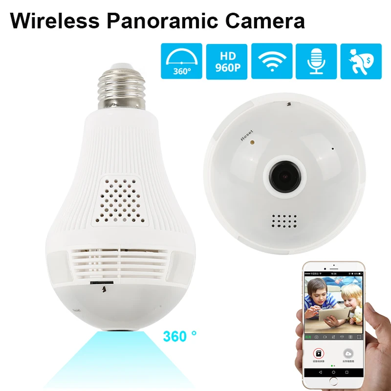 

360 Panoramic IP Camera Wifi Home Security Wireless CCTV Surveillance Fisheye Network Bulb Lamp Cameras 960P/1080P