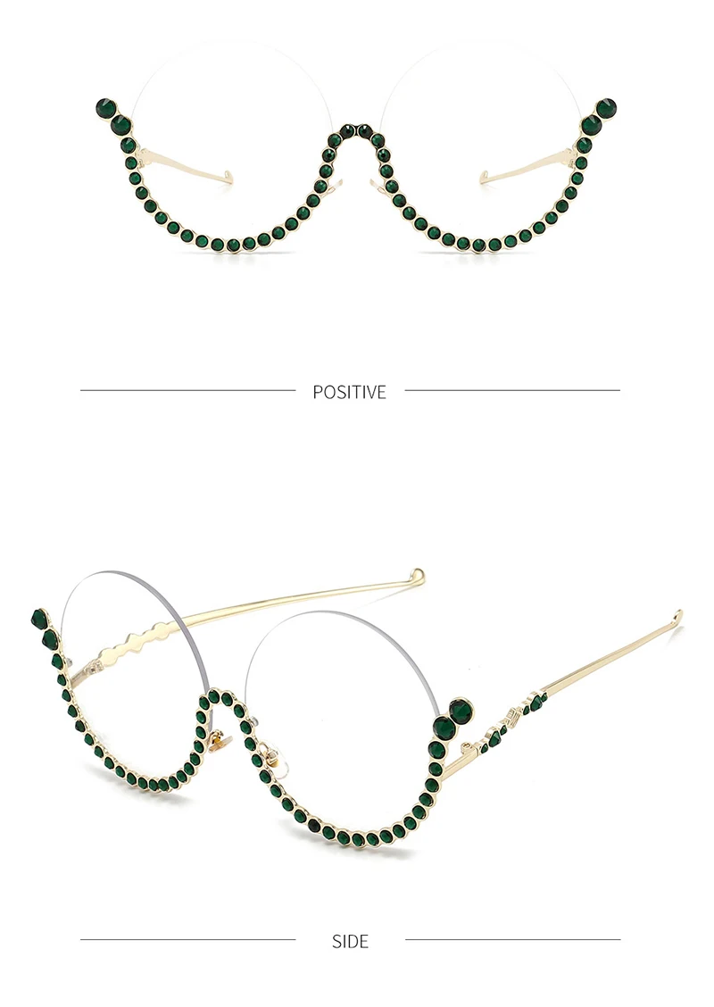 Luxus Runde Diamant Sonnenbrille Legierung Rimframe Kristall Shiny Sonnenbrille Weibliche Einzigartige Elegante Übergroßen Strass Shades UV400 – Detail 12