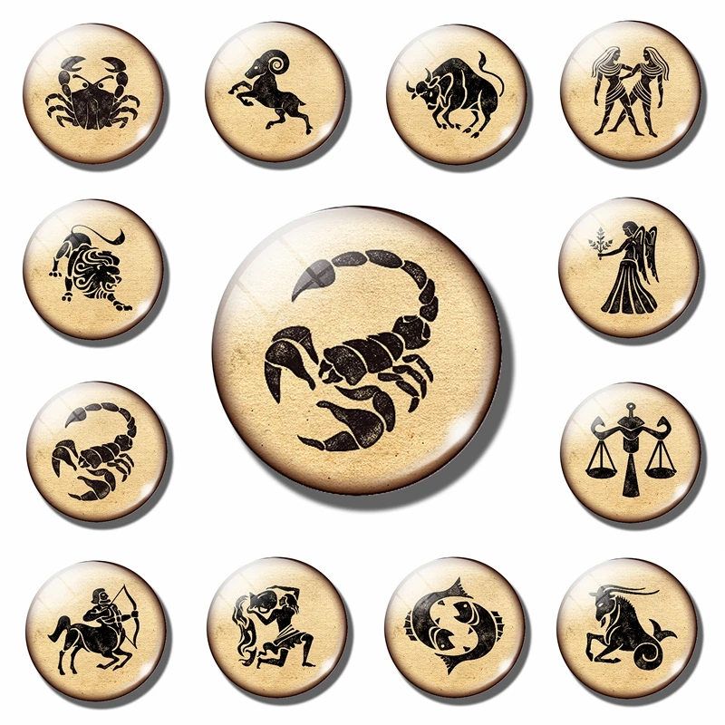12 Constellation 30MM Fridge Magnet Gemini Scorpio Virgo Aries Glass Dome Magnetic Refrigerator Stickers Note Holder Home Decor