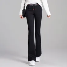 

Women's Suit Pants High Waist Flared Pants Drape Sense Elastic Thin Sports Pants micro Plush Without Plush