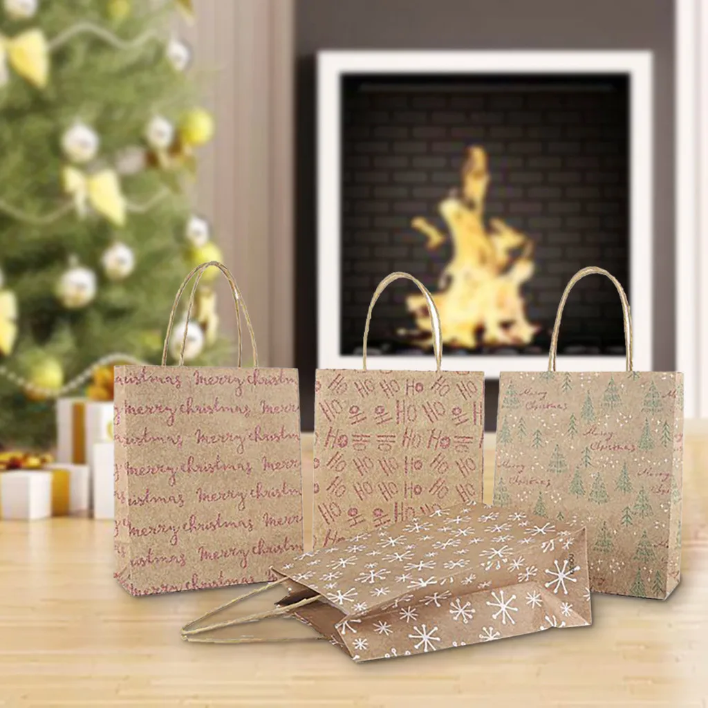 4pcs Christmas Gift Bag Kraft Paper Bags Candy Box BagChristmas Goodie Bags Paper Gift Bags Paper christmas Packaging Sweets