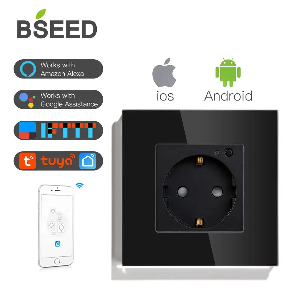 Настенная розетка стандарта ЕС BSEED умная WIFI белого черного и золотого цветов
