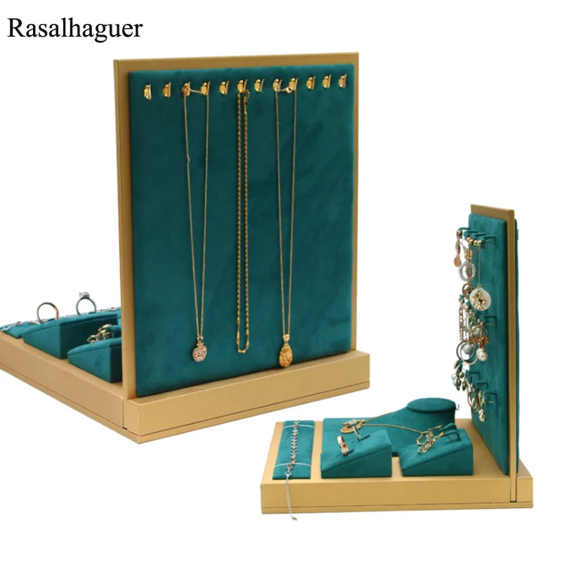 2021 Green Set Necklace Bracelet Ring For Counter Jewellry Dispaly Jewelry Earring Holder Ornament Display Stand Green Microfibe