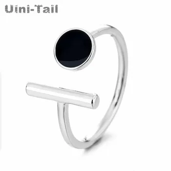 Uini-Tai hot-selling new silver-plated black round geometric opening adjustable ring fashion dynamic sweet delicate jewelry