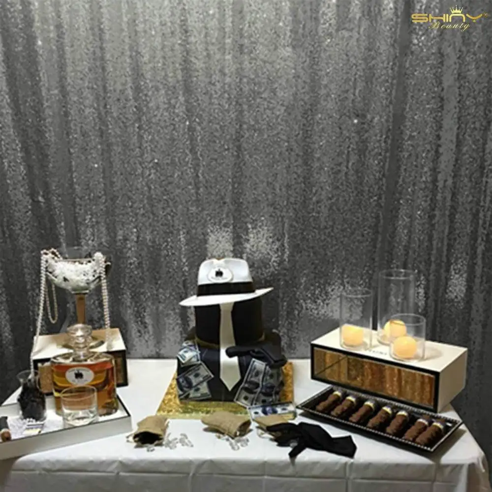 

Shinybeauty Gunmetal Glitz Backdrop Wedding Curtain Backdrops Party Decoration Curtain-M190729